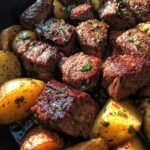 Butter Steak Bites and potatoes