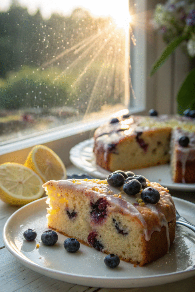 Lemon Blueberry Drizzle Cake Slice