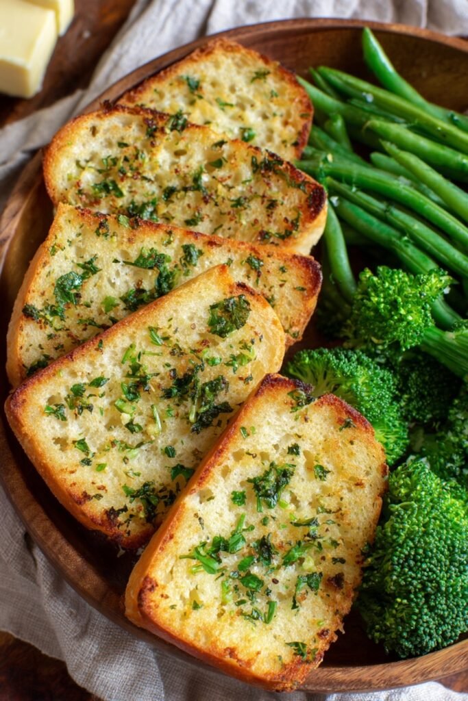 Garlic Bread, Green Salad with Steamed Vegetables