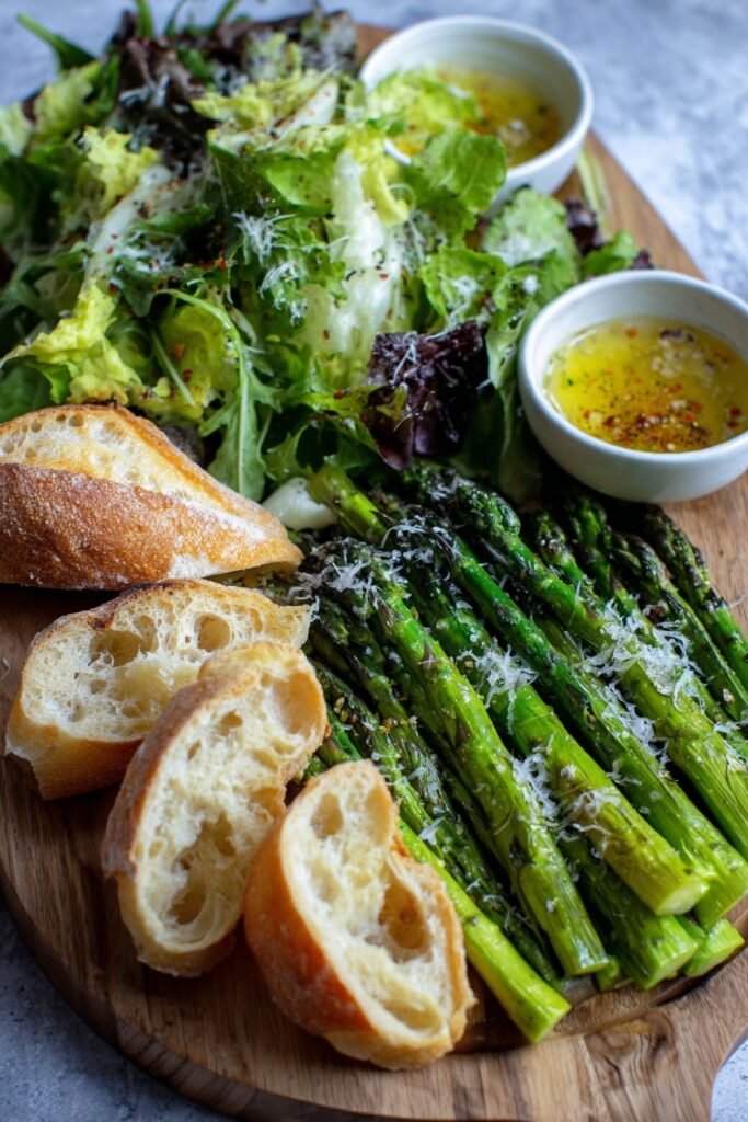 Crusty Bread, with crisp green salad and vinaigrette dressing