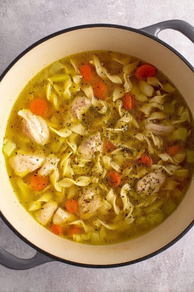 Simmer Chicken Noodle Soup with Herb Butter Broth