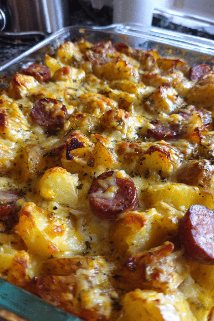 Cheesy ranch potatoes and smoked sausage