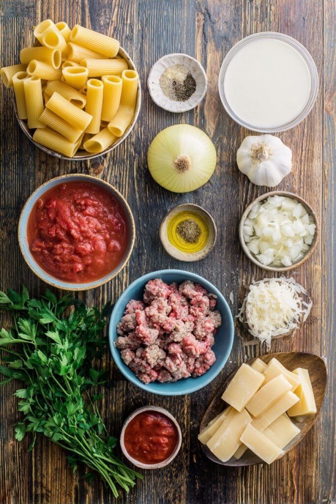 Creamy Italian Sausage Rigatoni ingredients
