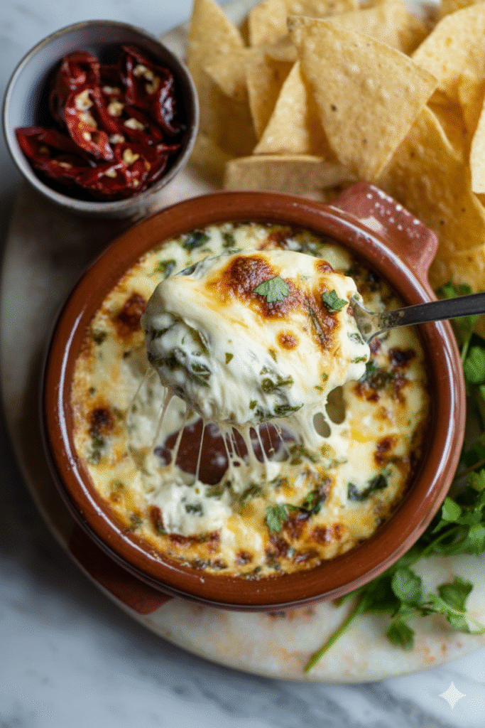 Green Chile Queso Fundido inside