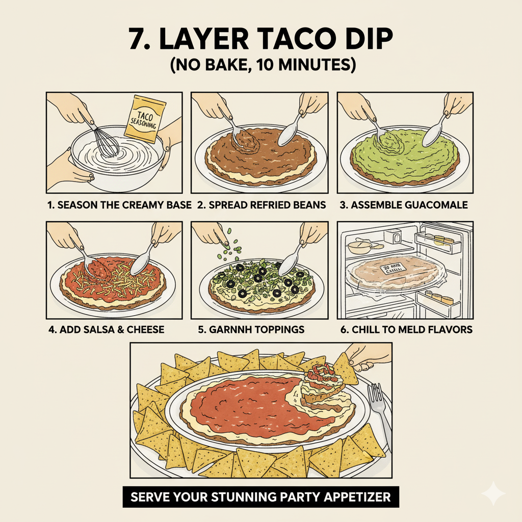 How to Make 7-Layer Taco Dip (No Bake, 10 Minutes)