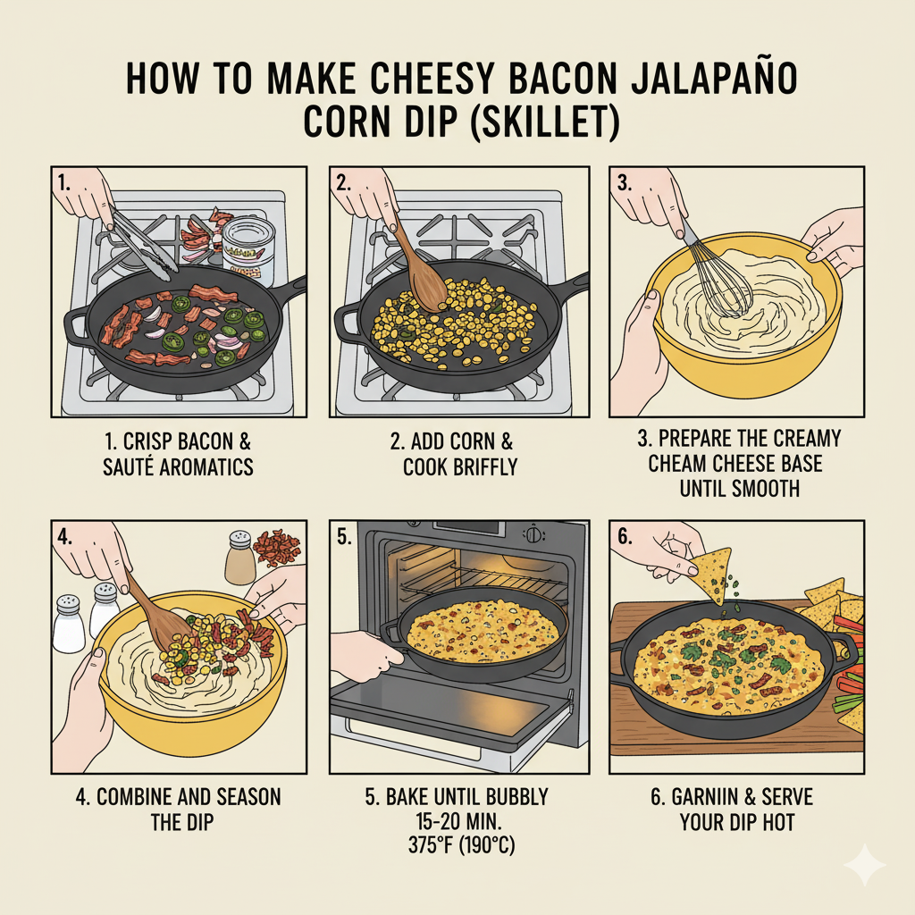 How to Make Cheesy Bacon Jalapeño Corn Dip (Skillet)