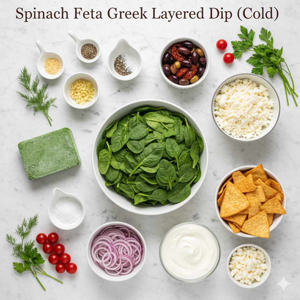 Ingredients You’ll Need for Spinach Feta Greek Layered Dip