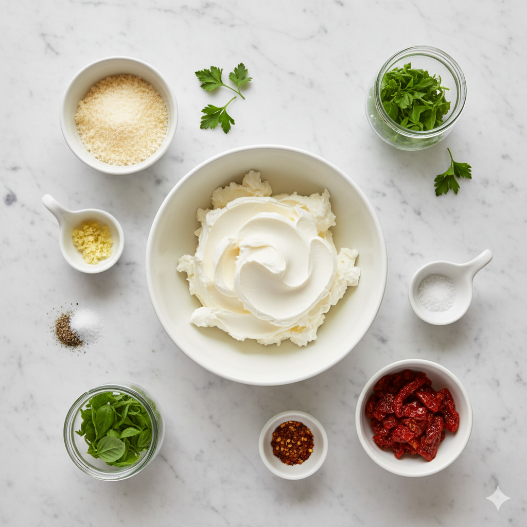 Ingredients You’ll Need for Sun-Dried Tomato & Basil Cream Cheese Dip