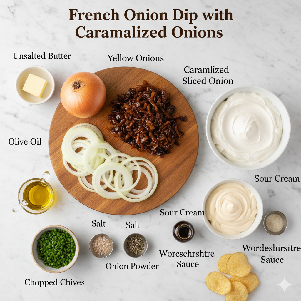 Ingredients You’ll Need for the French Onion Dip with Caramelized Onions