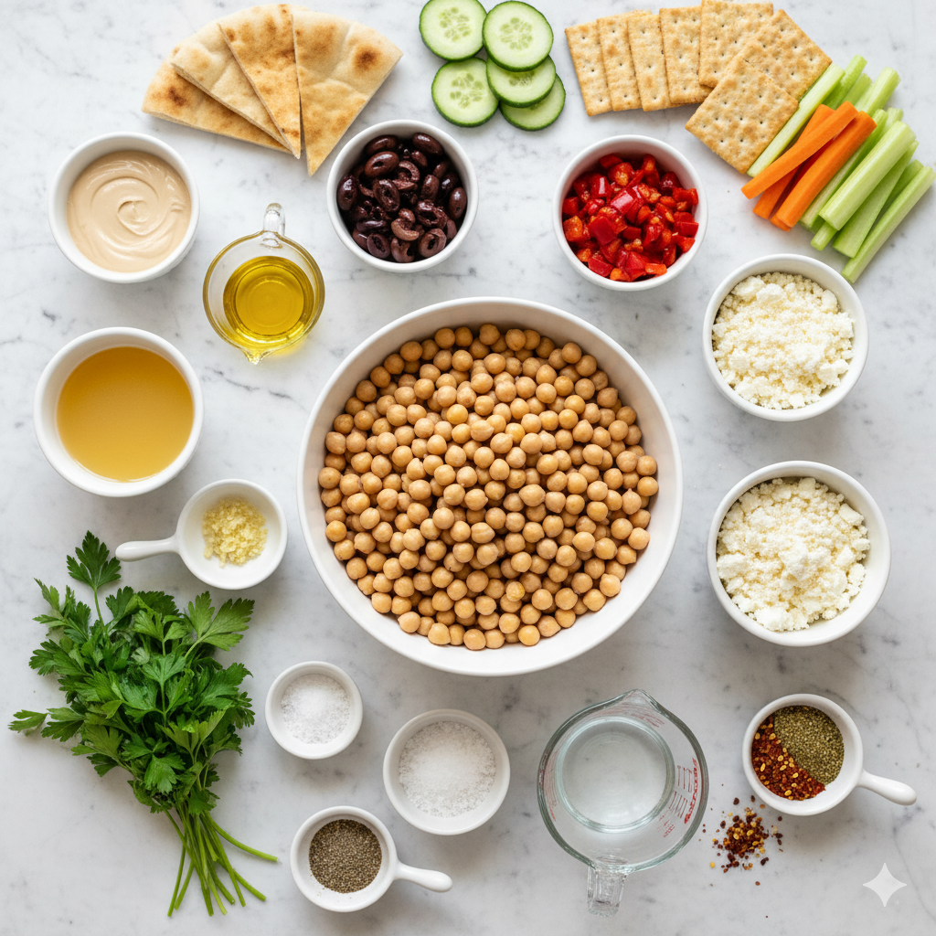 Ingredients You’ll Need for the Mediterranean Hummus Board Dip