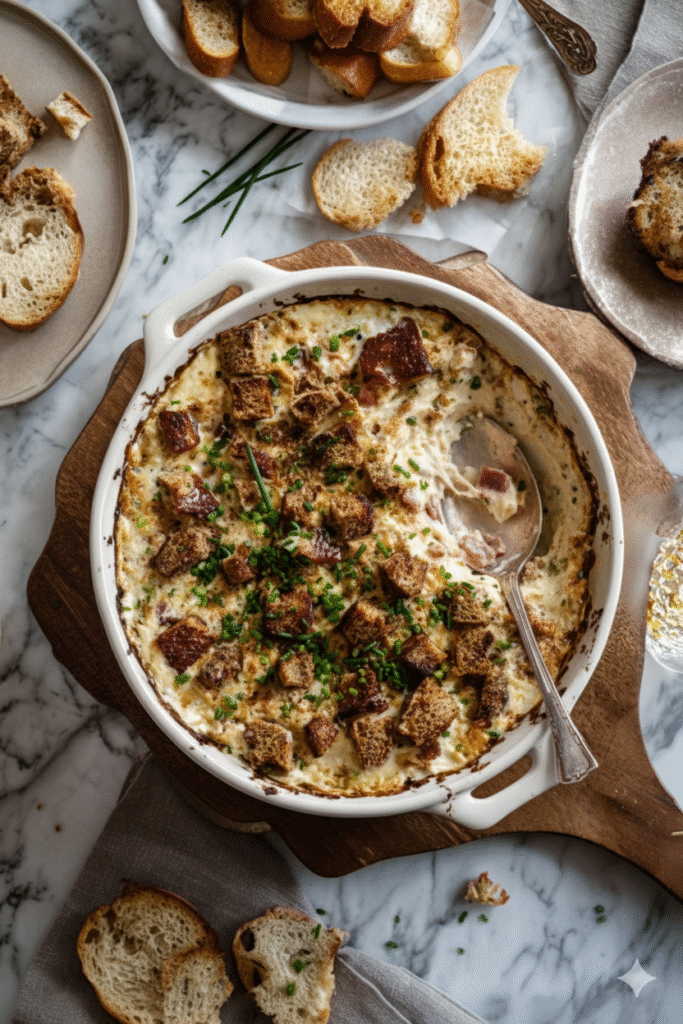 Reuben Dip with Rye Croutons