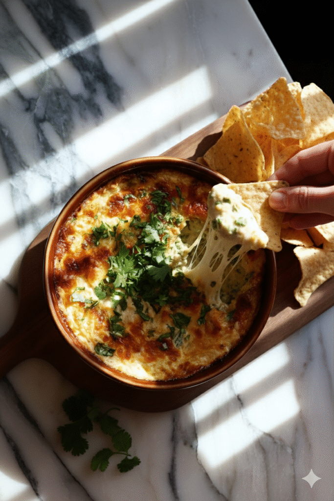 Salsa Verde Chicken Queso inside