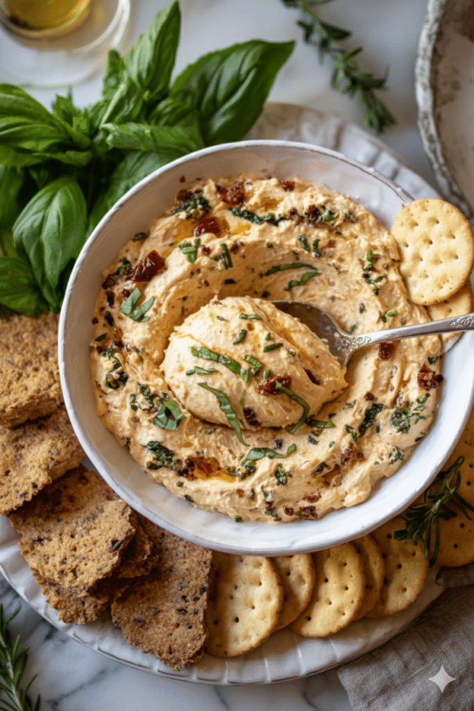 Sun-Dried Tomato & Basil Cream Cheese Dip inside
