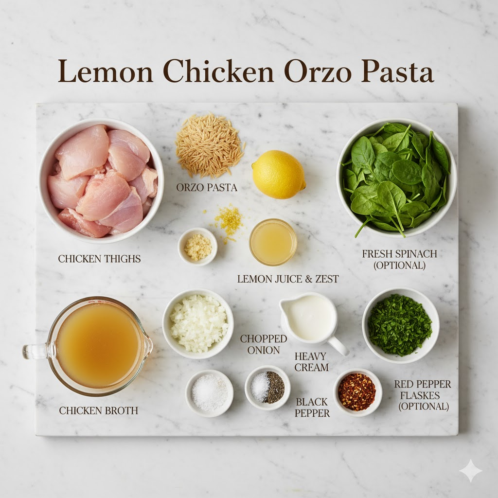 Creamy Lemon Garlic Chicken Orzo ingredients