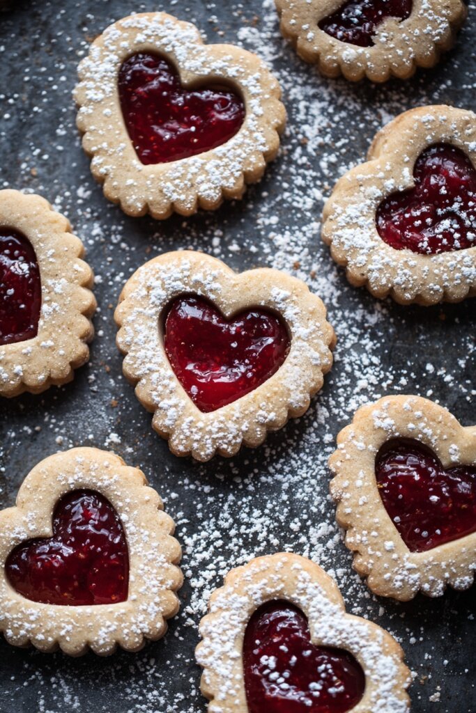 Linzer Cookies with Raspberry Jam Hearts
