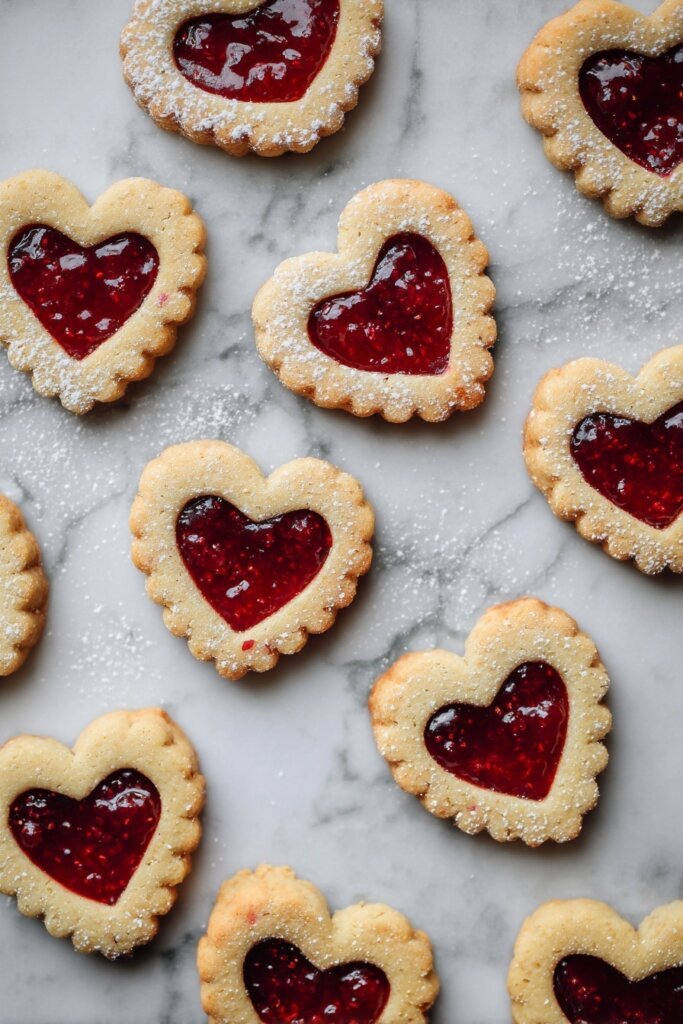 Linzer Cookies with Raspberry Jam Hearts