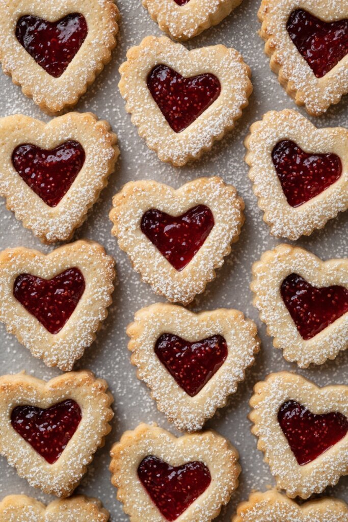Linzer Cookies with Raspberry Jam Hearts