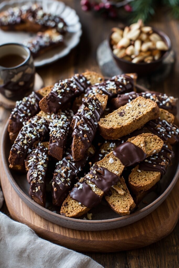 Chocolate Dipped Gingerbread Biscotti