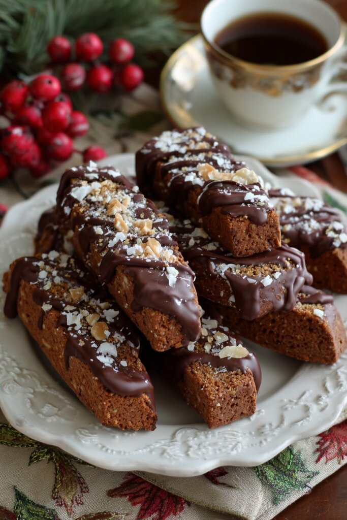Chocolate Dipped Gingerbread Biscotti