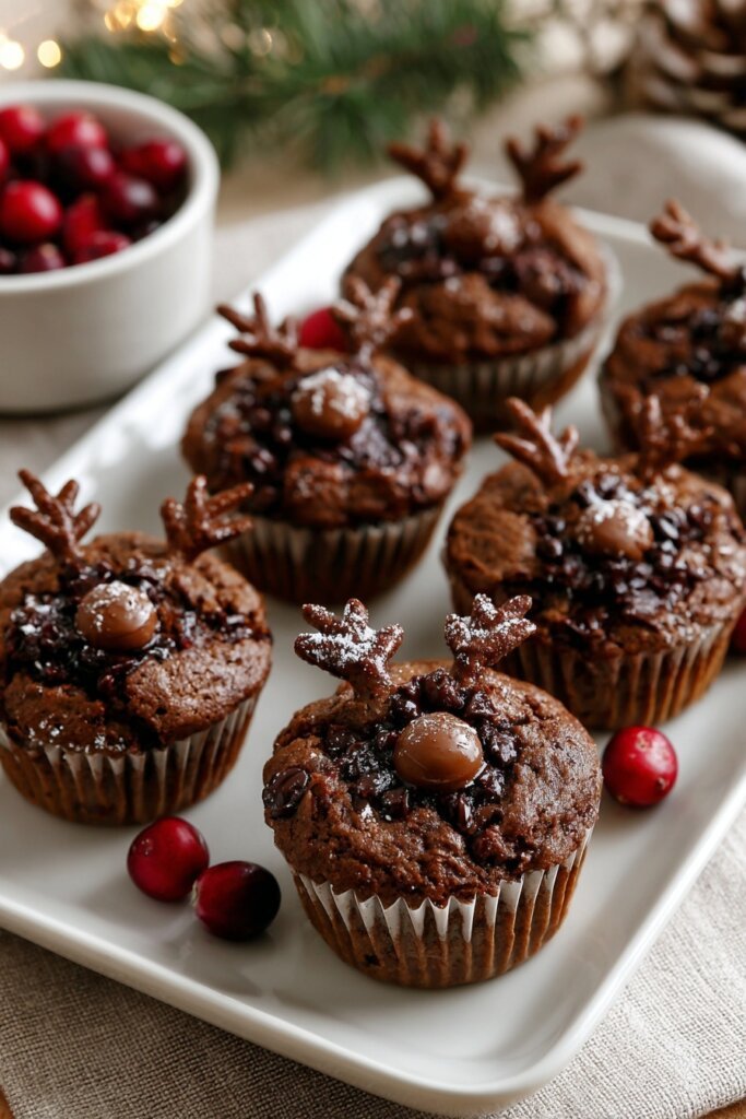 Double Chocolate Chip Reindeer Muffins