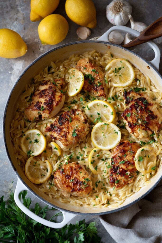 Creamy Lemon Garlic Chicken Orzo