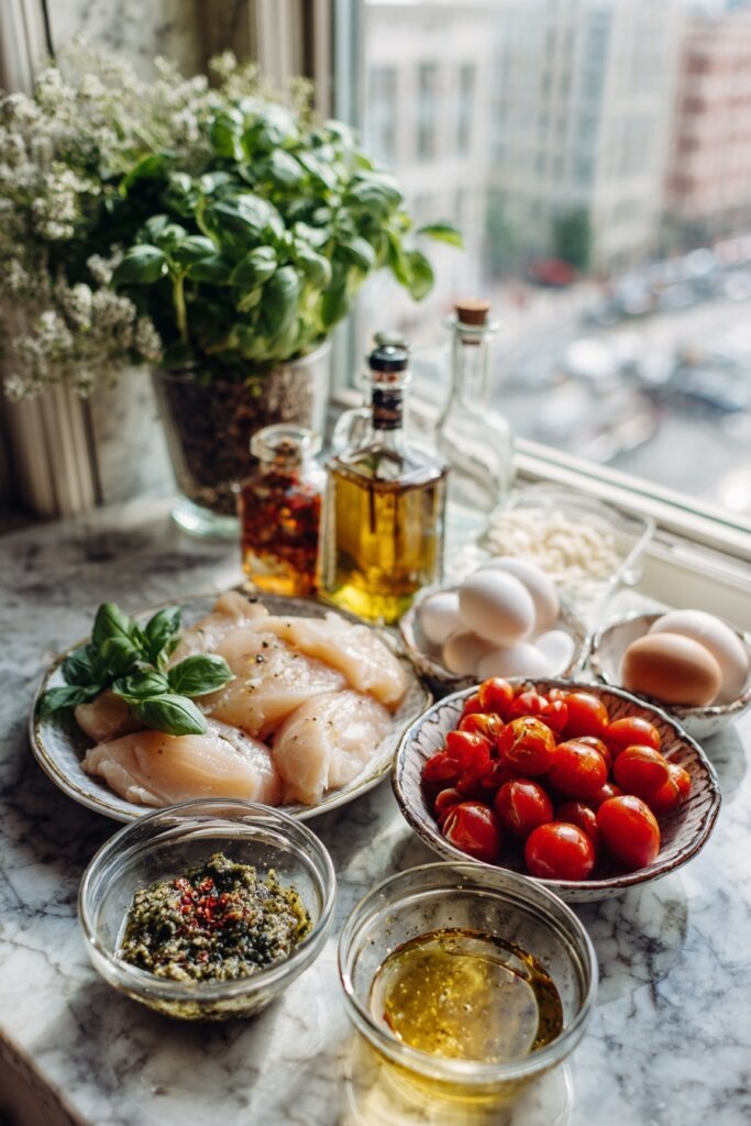 Creamy Pesto Chicken with Roasted Tomatoes ingredients