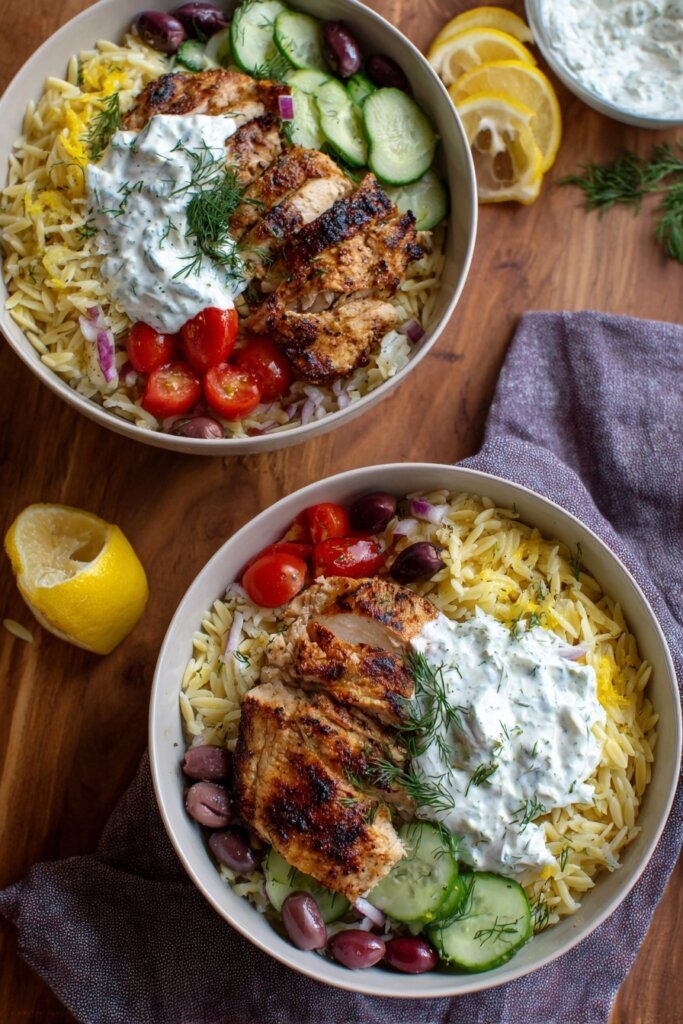 Easy Greek Chicken Bowls with Tzatziki & Orzo Quick Dinner