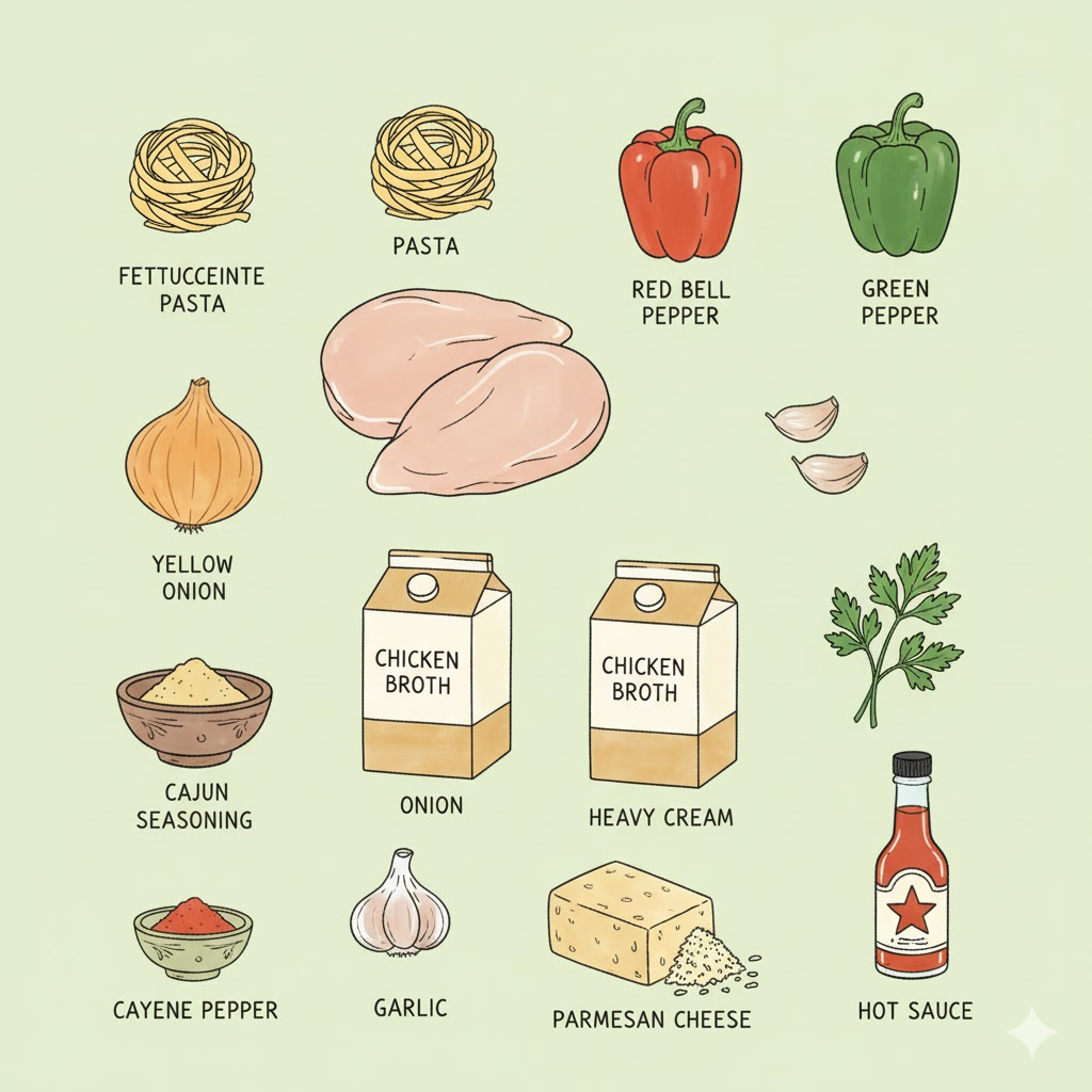 Ingredients You’ll Need for Creamy Cajun Chicken Pasta