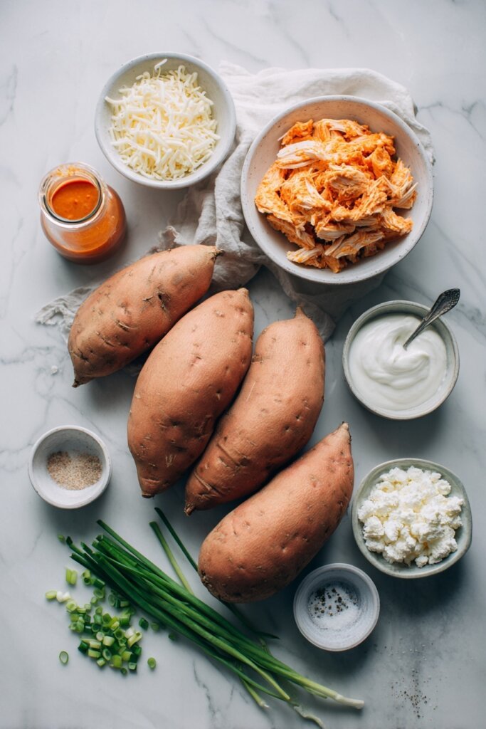 Ingredients You’ll Need for the Buffalo Chicken Stuffed Sweet Potatoes