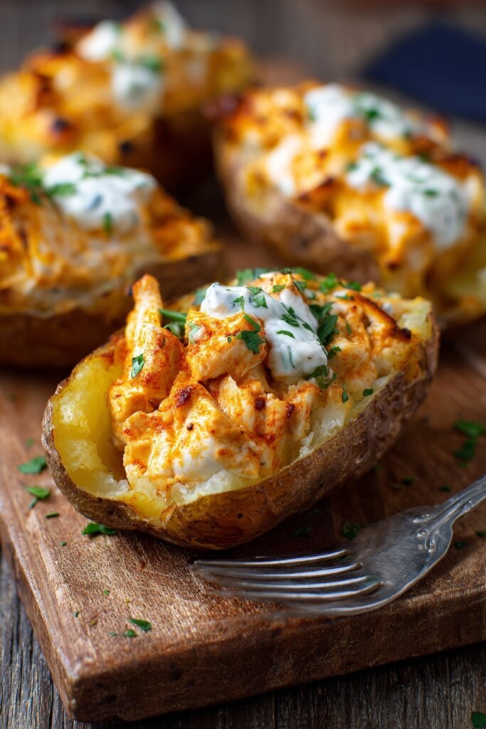 Buffalo Chicken Stuffed Sweet Potatoes