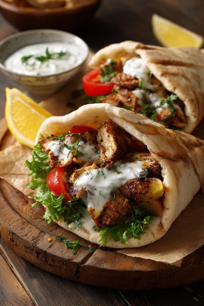 Chicken Shawarma Pitas with Garlic Sauce