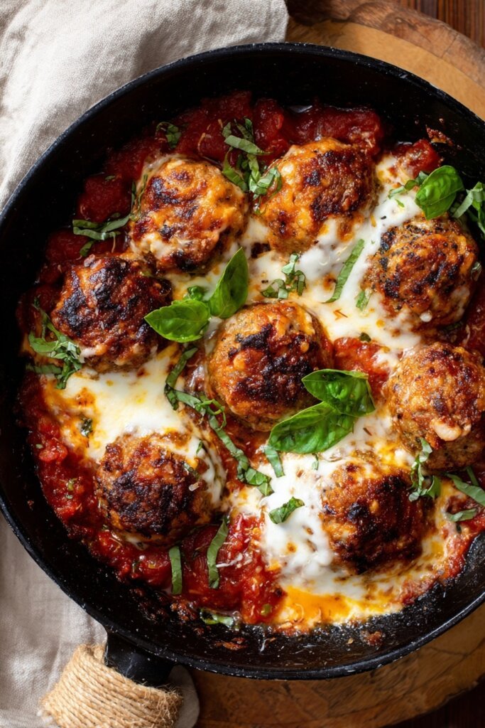Chicken Parm Meatballs with Mozzarella