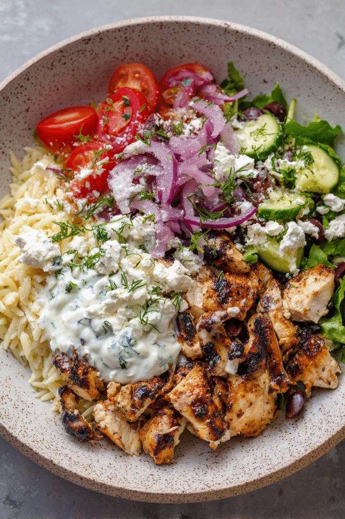 Easy Greek Chicken Bowls with Tzatziki & Orzo Quick Dinner