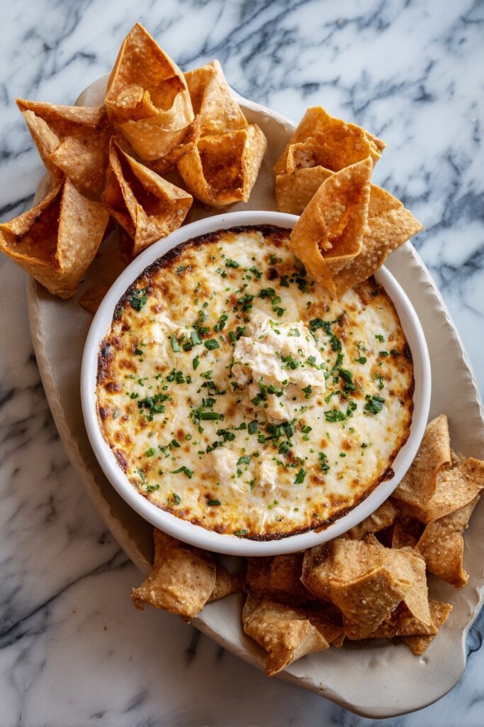 Crab Rangoon Dip with Wonton Chips