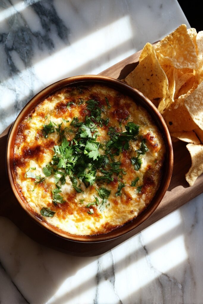 Salsa Verde Chicken Queso Dip
