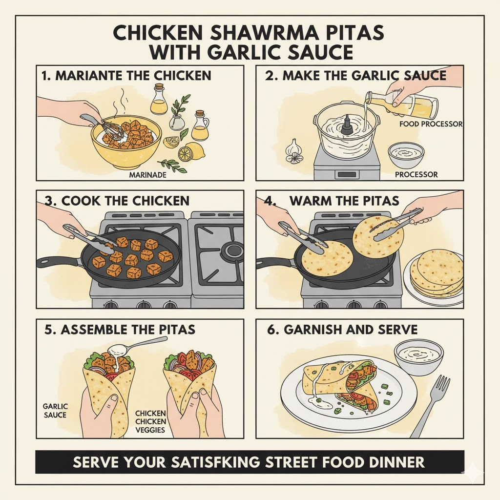 Chicken Shawarma Pitas with Garlic Sauce