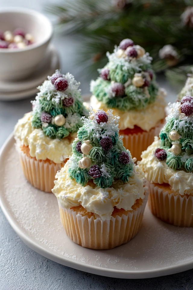 Christmas Tree Cupcakes assembling