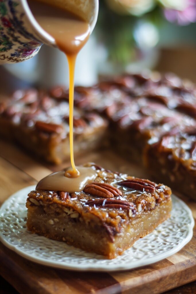 Pecan Pie Bars with Salted Caramel Drizzle
