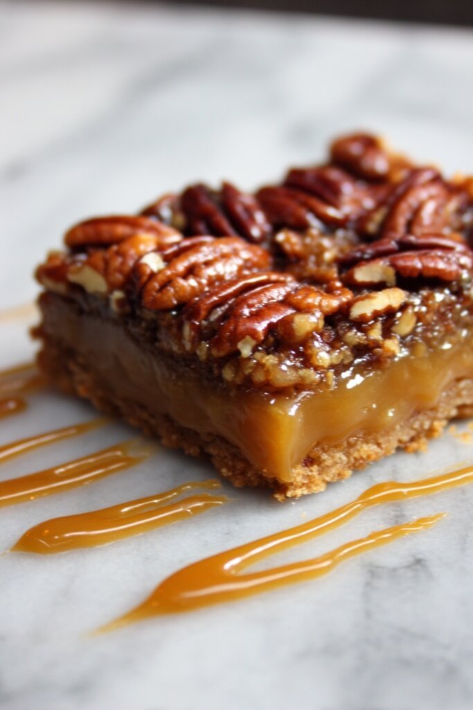 Pecan Pie Bars with Salted Caramel Drizzle