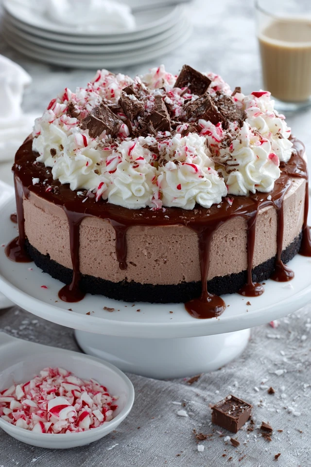 No Bake Peppermint Hot Chocolate Cheesecake 