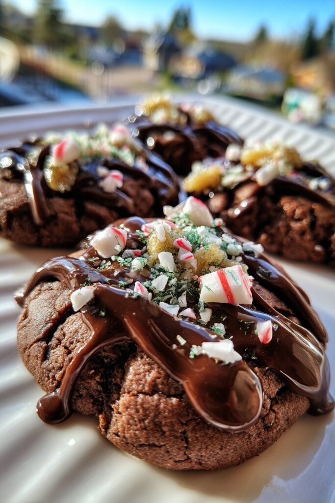 Chocolate Peppermint Thumbprint Cookies
