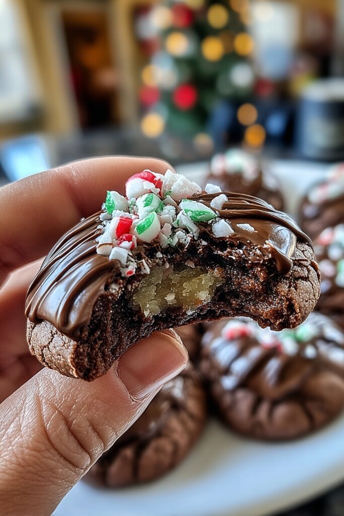 Chocolate Peppermint Thumbprint Cookies