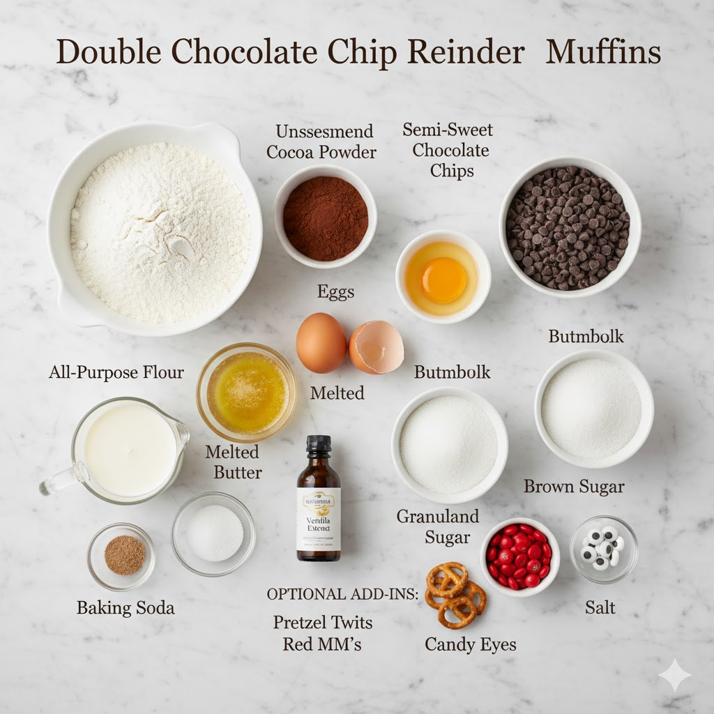 Double Chocolate Chip Reindeer Muffins Ingredients
