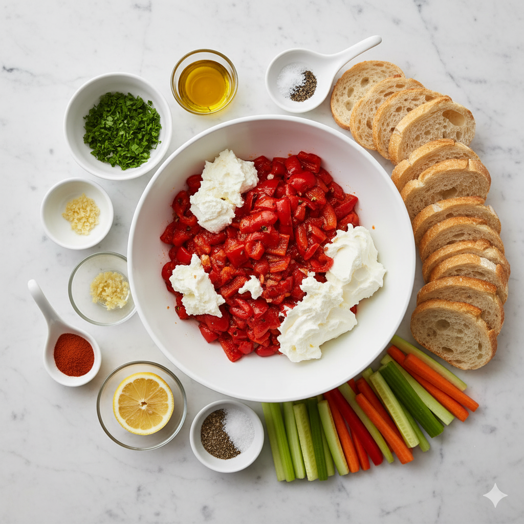 Ingredients You’ll Need for Roasted Red Pepper & Goat Cheese Dip