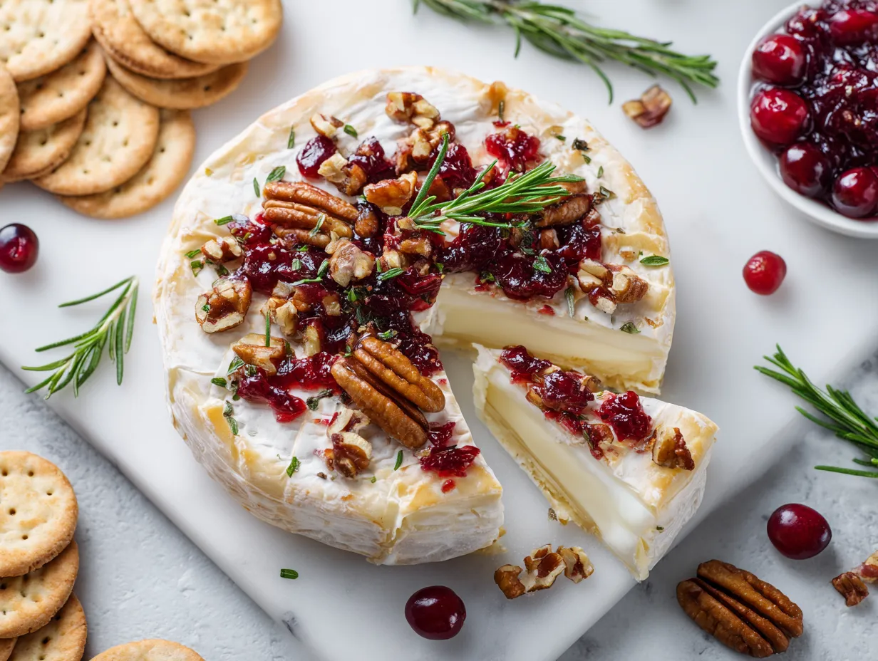 Brie cheese and cranberry Christmas wreath