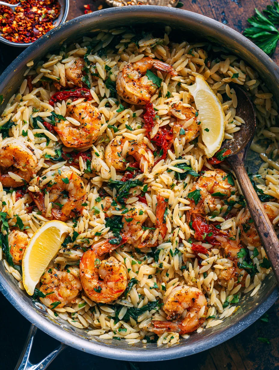 Garlic Butter Shrimp Orzo Skillet