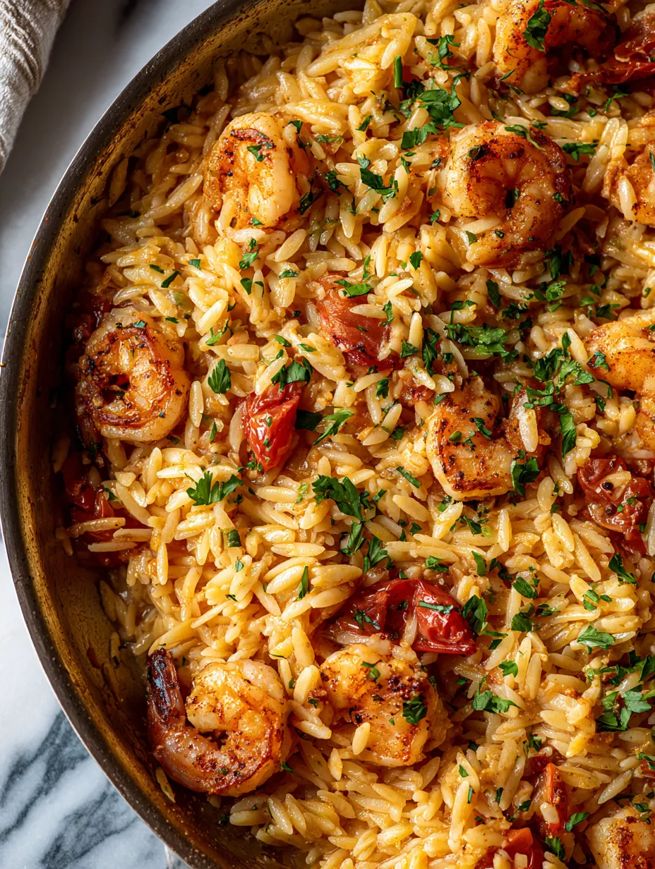 Garlic Butter Shrimp Orzo Skillet