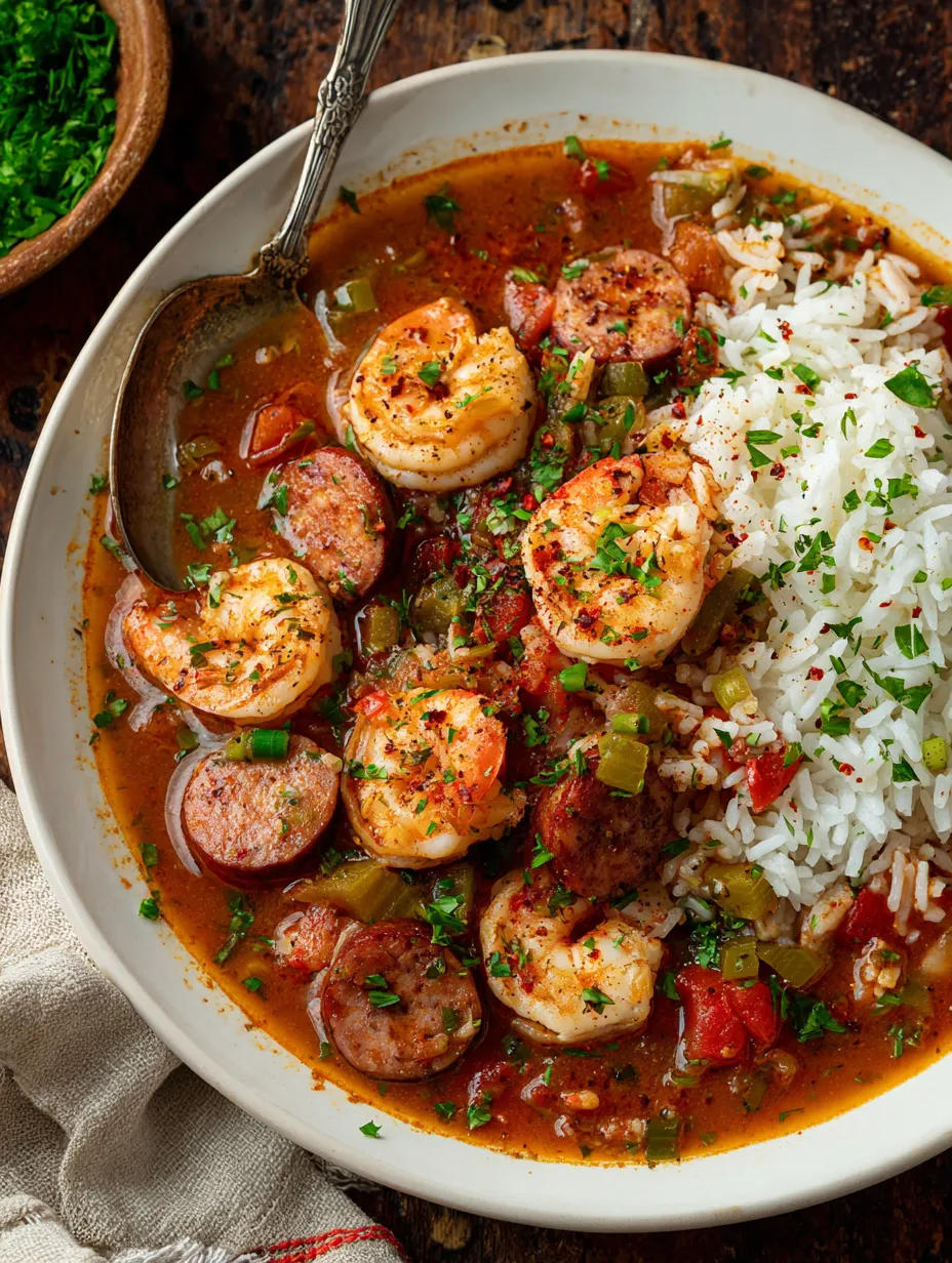 Jambalaya Stew Shrimp with Sausage and Rice