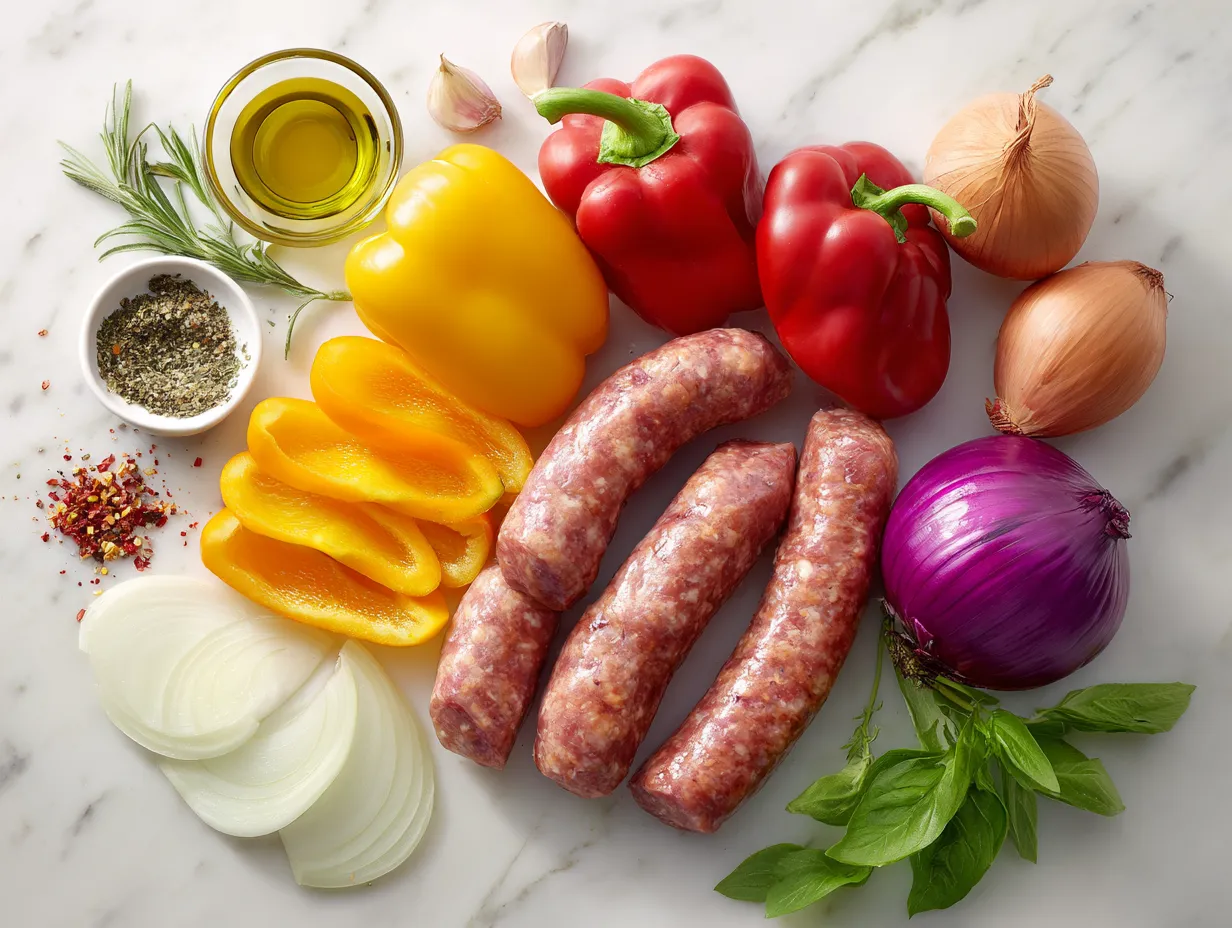 Sheet Pan Sausage Peppers and Onions