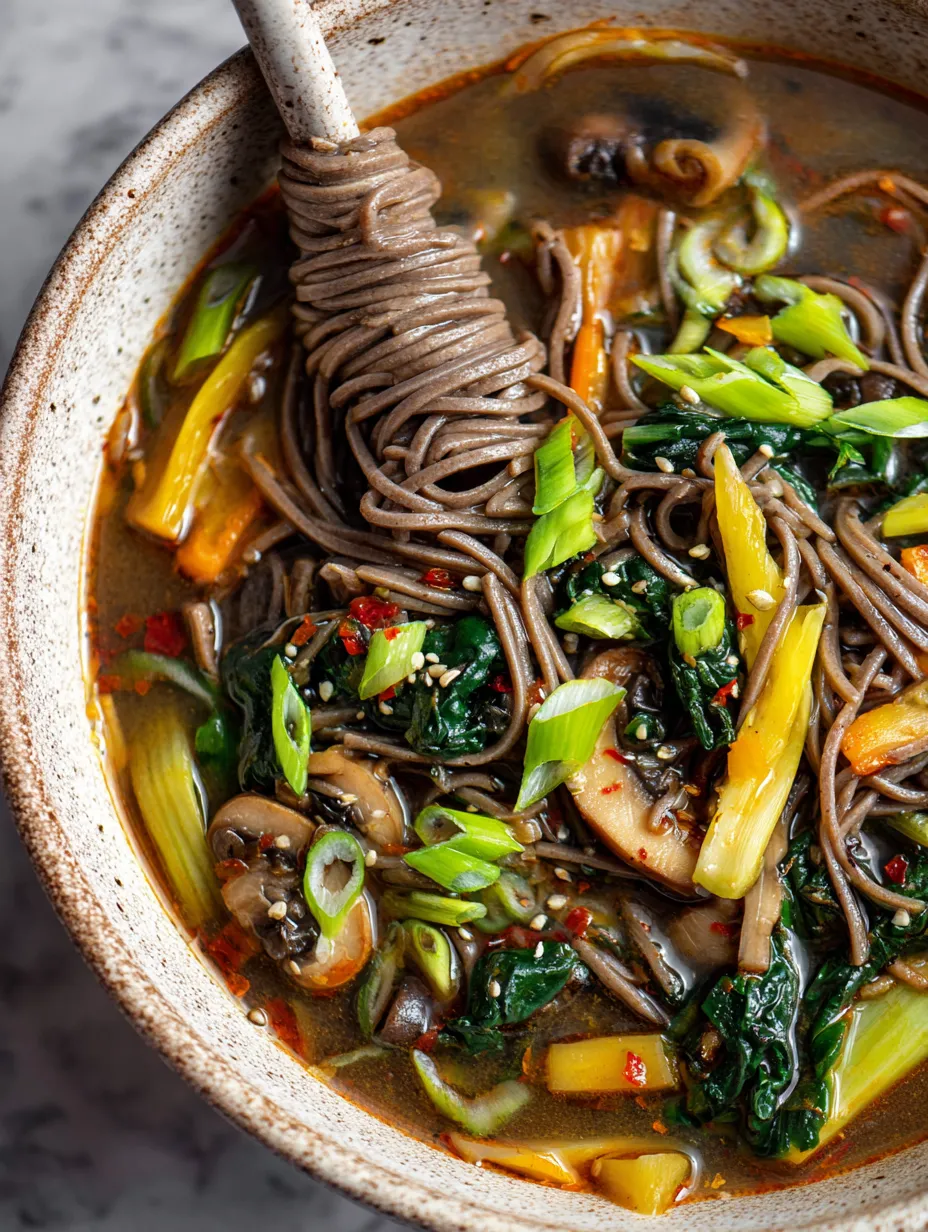 Spicy Soba Noodle Veggie Soup